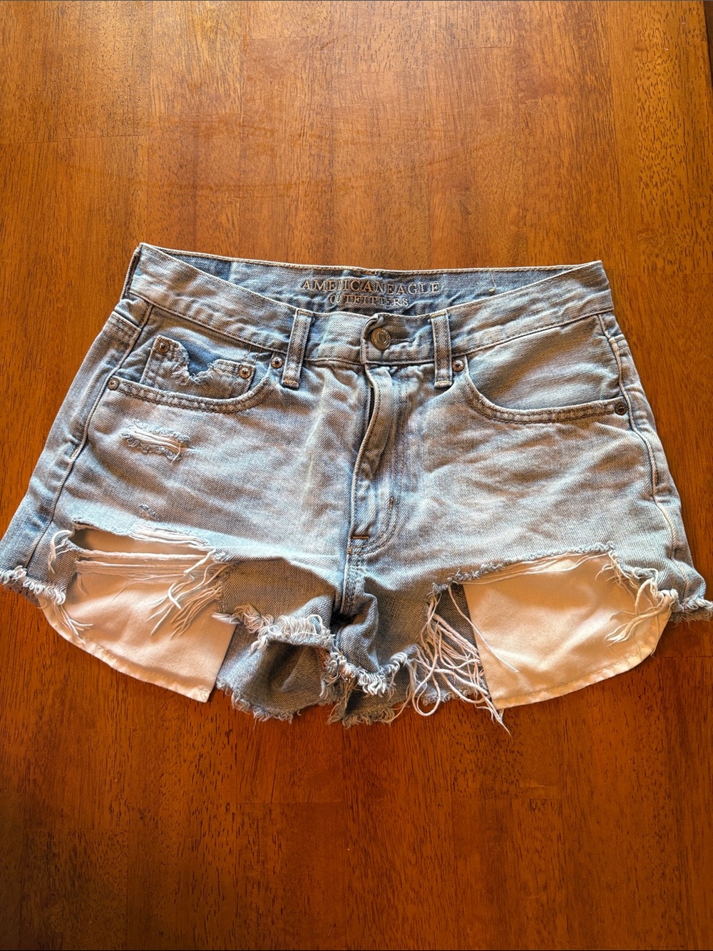American Eagle Outfitters Light Blue Distressed Denim Shorts